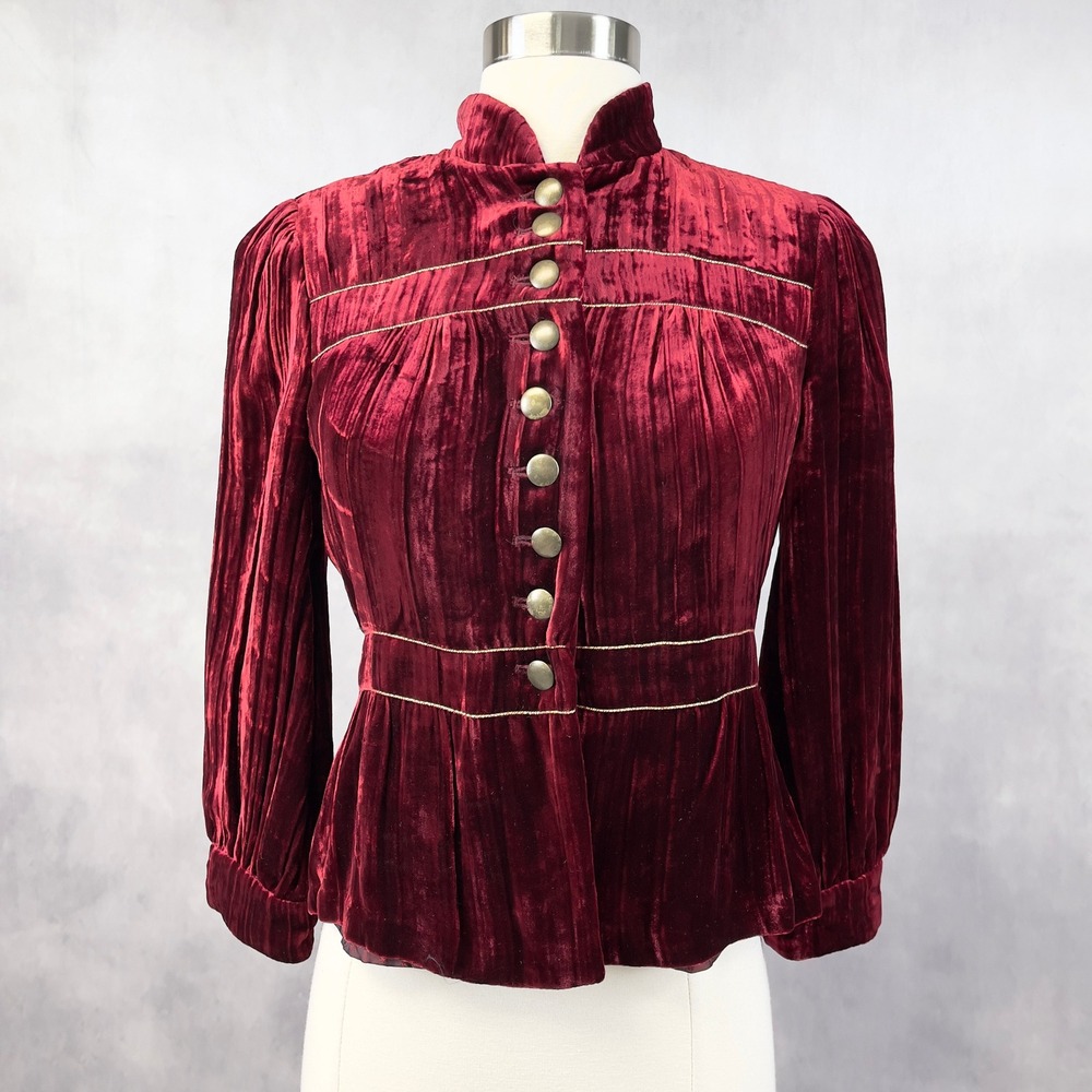 Cynthia Steffe Womens Velvet Jacket Size 2 Steampunk Baroque Military Whimsigoth
